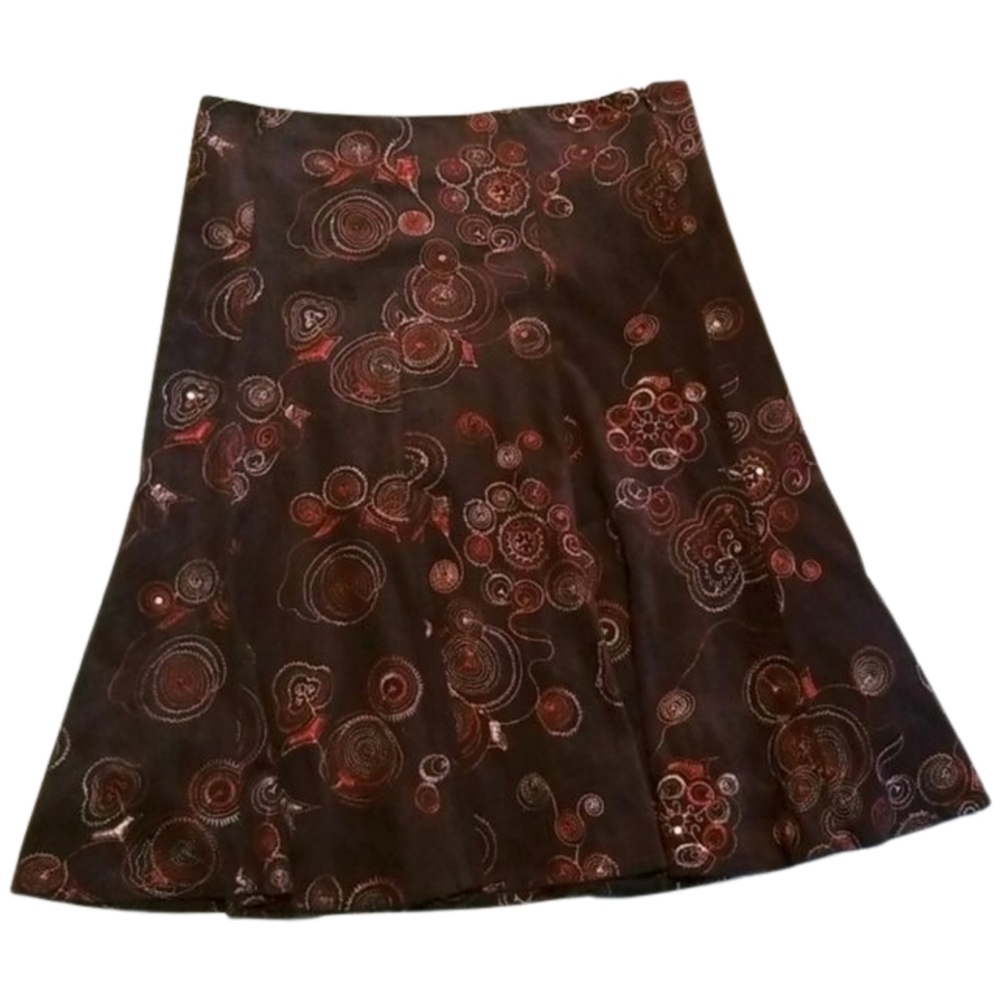 🇨🇦 Y2K Studio Mode Brown Embroidered Skirt | Whimsigoth Midi | Medium